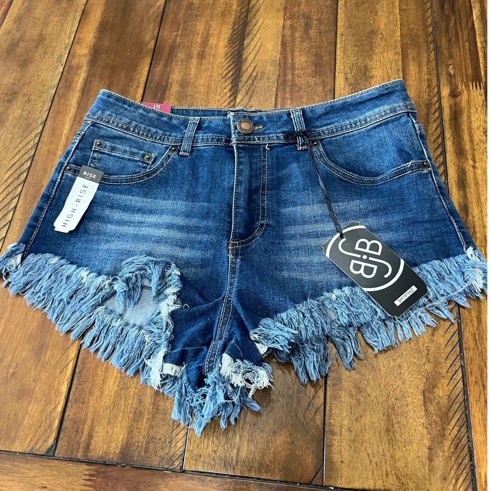 Boom Boom Jeans Denim Shorts Womens 11 Blue New‎ Distressed Frayed High Rise